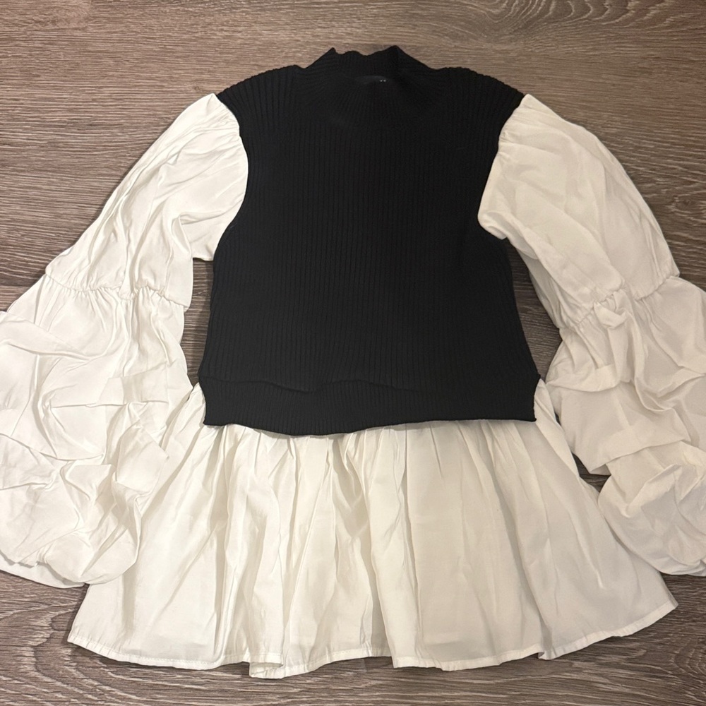 English Factory Black and White Layered Top